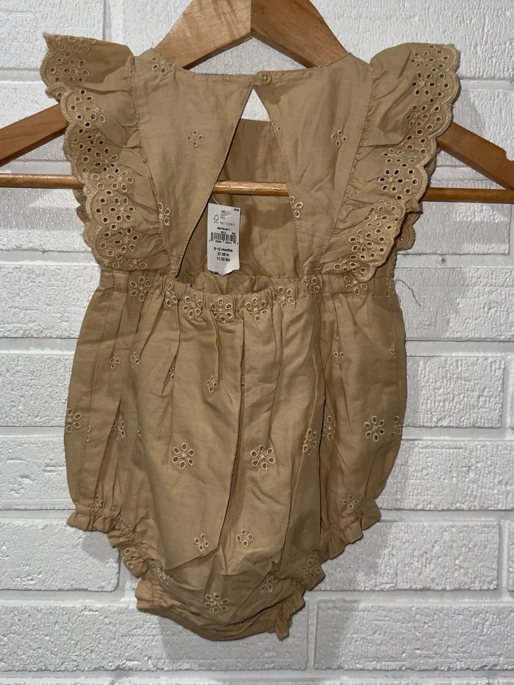 Baby Gap brown eyelet bubble romper size 6-12 months NWT
